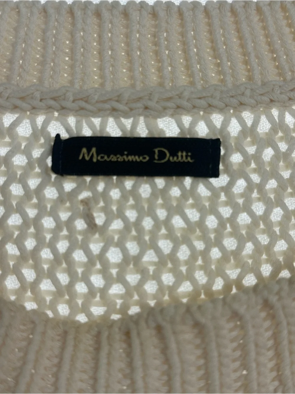 Massimo Dutti Cream Open-Knit Crewneck Sweater